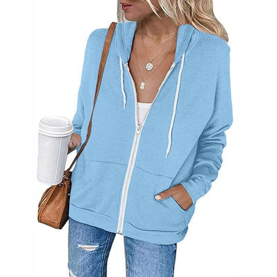 Damen Bequeme Kapuzenjacke mit durchgehendem Reißverschluss und großen Taschen R&B