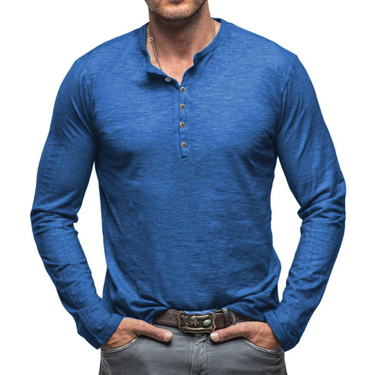 Herren Langarm Henley-Shirt mit Knopfleiste und weichem Baumwollmix R&B