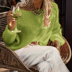 Damen Grobstrickpullover mit lässigem Schnitt und weitem Ärmel