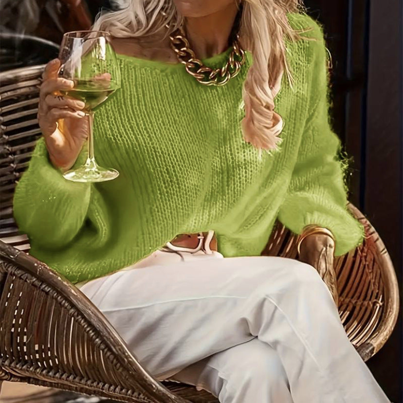 Damen Grobstrickpullover mit lässigem Schnitt und weitem Ärmel