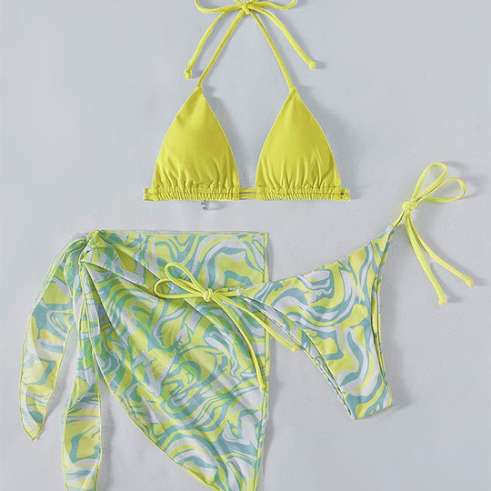 Damen Bikini mit verstellbaren Trägern und transparentem Wickelrock R&B
