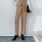 Damen elegante Hochbundhose mit Bindegürtel