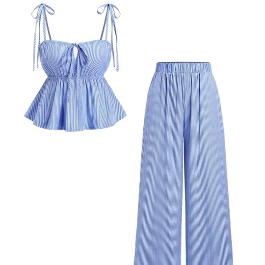 Damen Top und weite Hose Set mit raffinierten Bindebändern R&B
