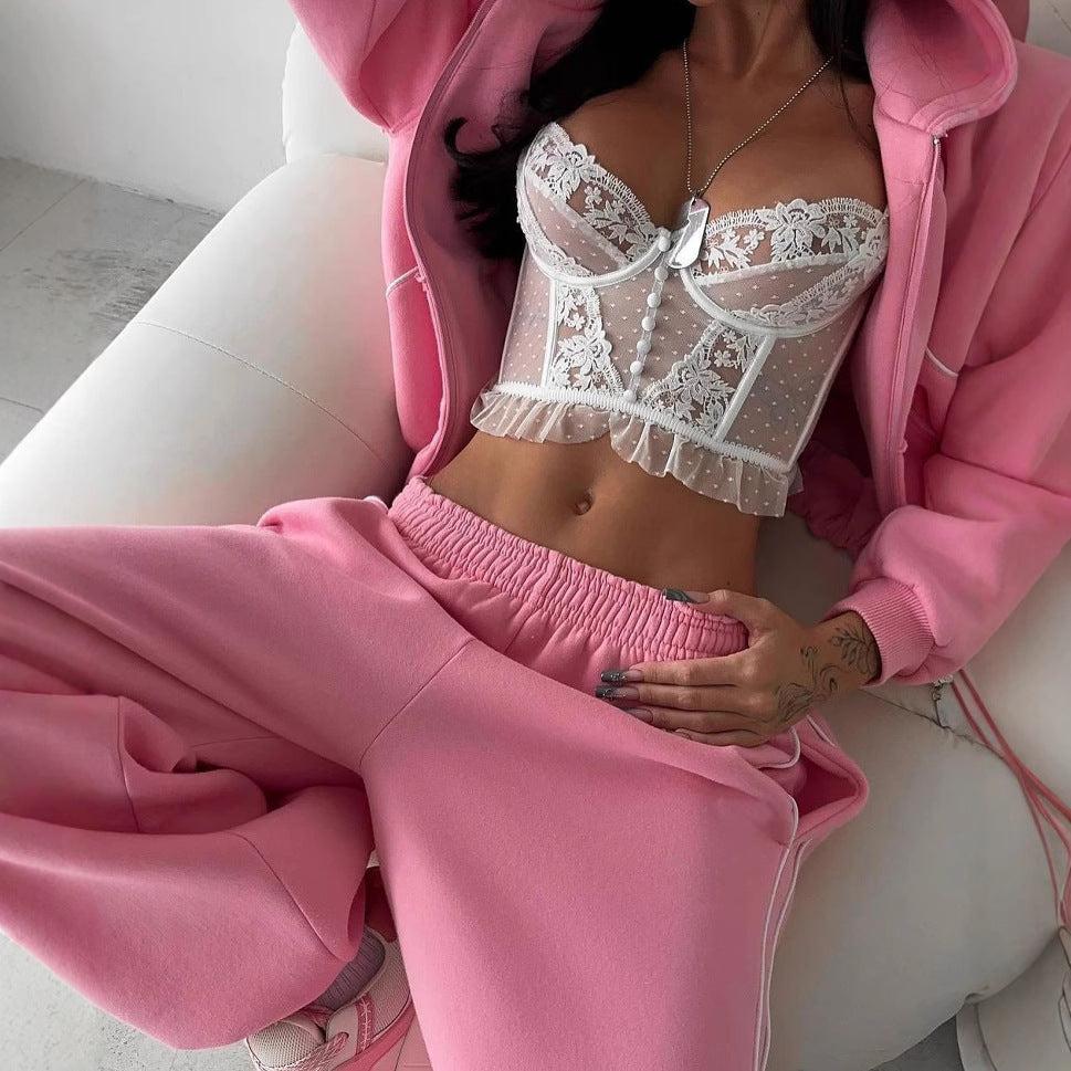 Damen oversized Freizeitjacke und weite Hose Set R&B