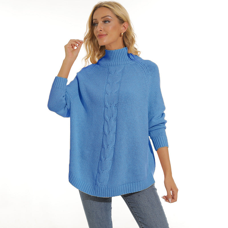 Damen Grobstrickpullover mit hohem Kragen und modernem Zopfmuster R&B