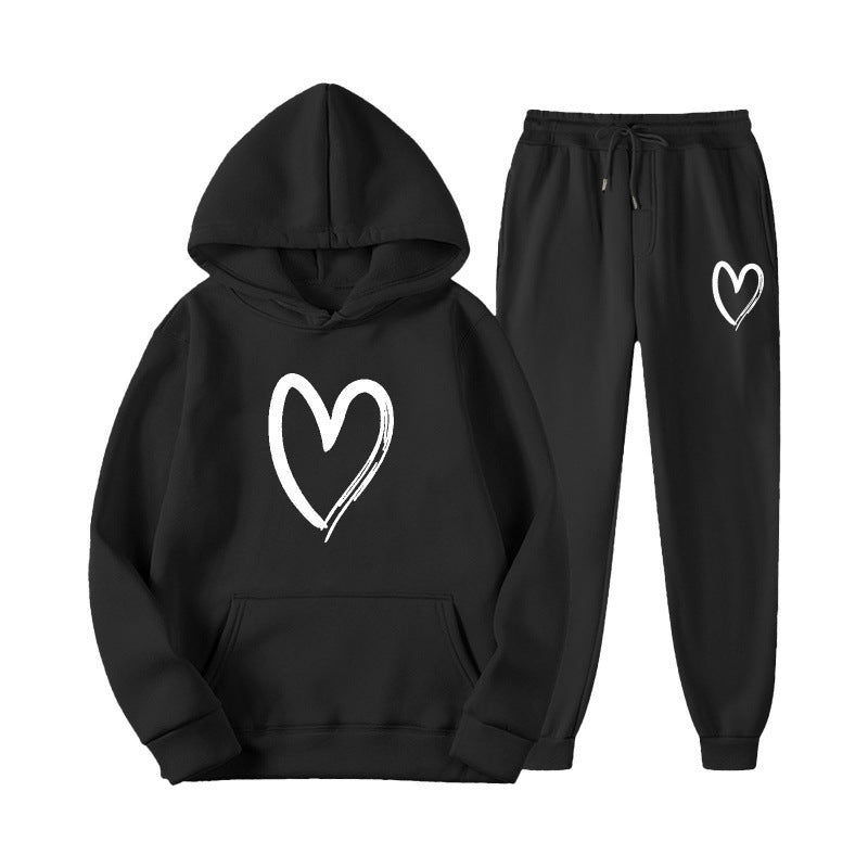 Damen Sweatsuit mit Kängurutasche und herzförmigem Print R&B