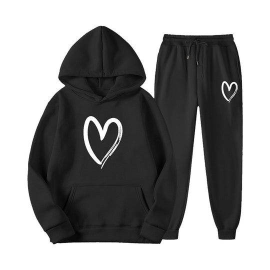 Damen Sweatsuit mit Kängurutasche und herzförmigem Print R&B