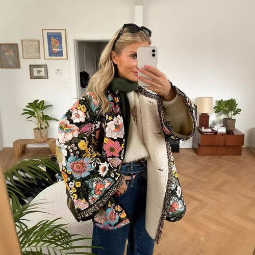Damen gesteppte Blumenjacke mit luxuriösem Innenfutter R&B