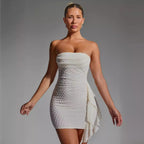 Damen Mini-Kleid mit raffinierten Rüschendetails und elastischer Struktur