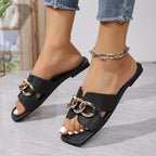 Damen Modische Riemensandalen mit metallischem Kettenband R&B
