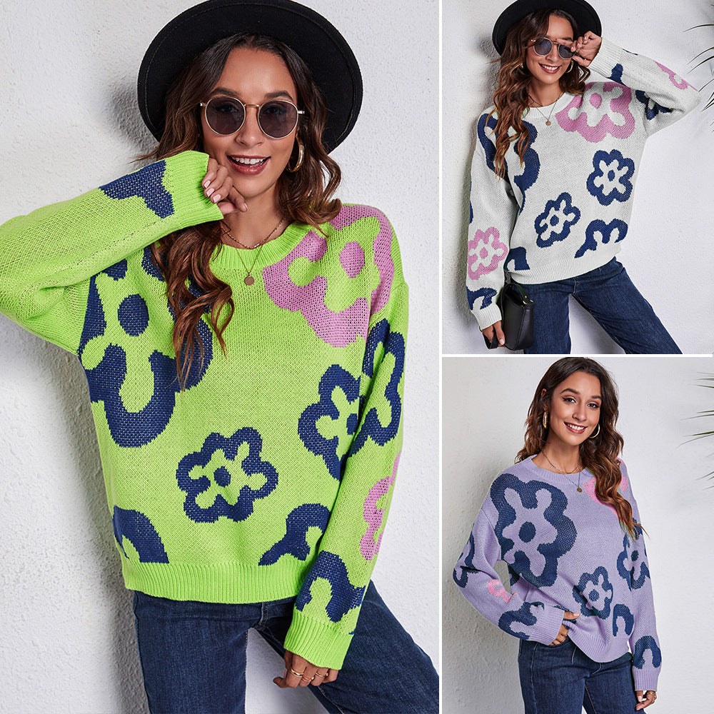 Damen Großer Strickpullover mit verspielt floralem Design R&B