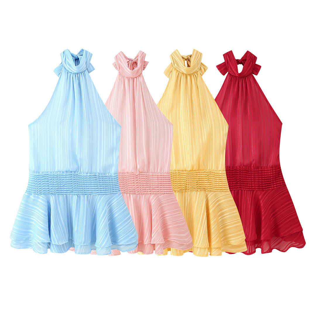 Damen Halterneck Top mit Rüschensaum und elastischer Taille R&B