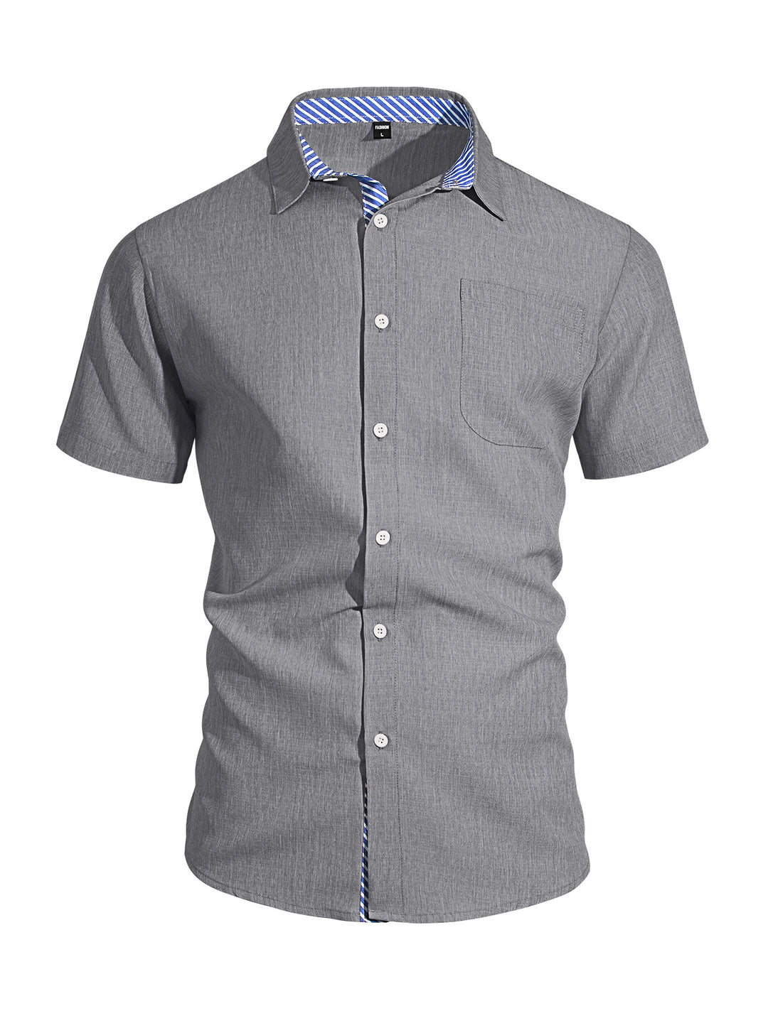 Herren nan Business-Casual Kurzarmhemd mit gestreiftem Kragenfutter und Brusttasche R&B