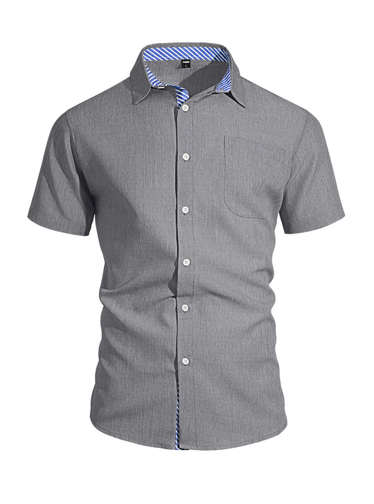 Herren nan Business-Casual Kurzarmhemd mit gestreiftem Kragenfutter und Brusttasche R&B