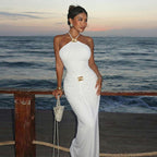Damen Elegantes Maxikleid mit trendigem Halterdesign und tailliertem Schnitt R&B