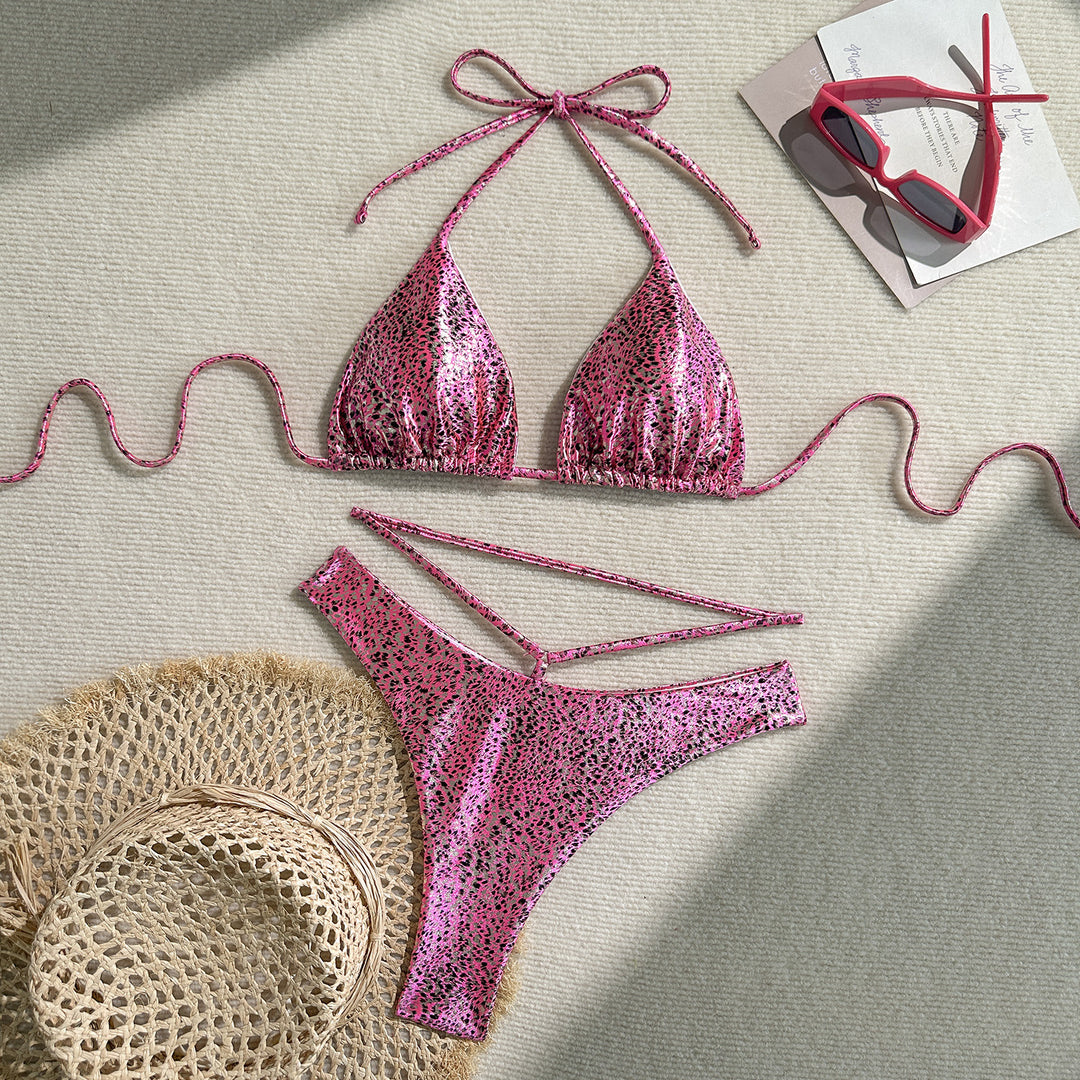 Damen Glitzerndes Triangel-Bikini-Set mit raffinierten Trägern R&B