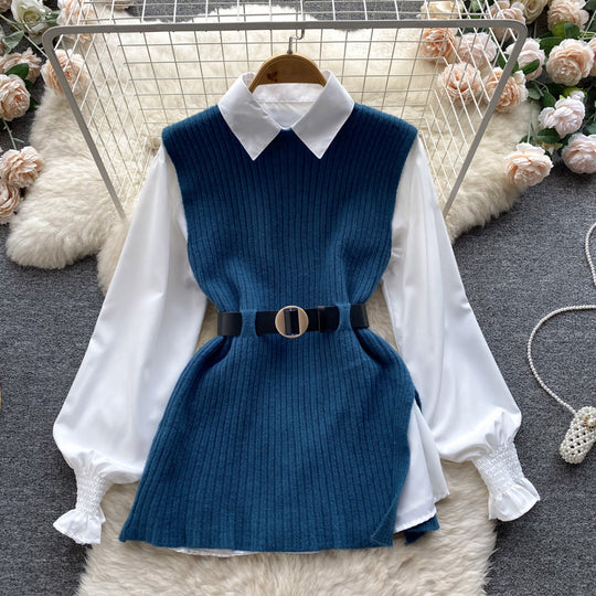 Damen modische Strickweste mit eleganter Hemdunterlage R&B