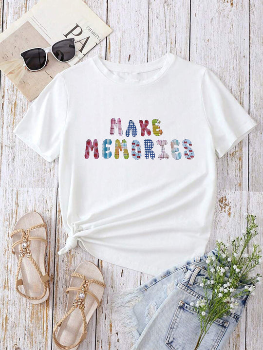 Damen T-Shirt mit kreativem Grafikdruck und luxuriösen Paillettenakzenten R&B