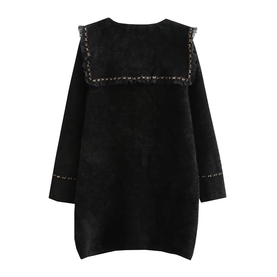 Damen Langarmjacke mit dekorativem Kragen und funktionalen Taschen R&B