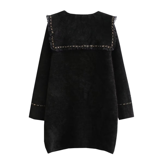 Damen Langarmjacke mit dekorativem Kragen und funktionalen Taschen R&B