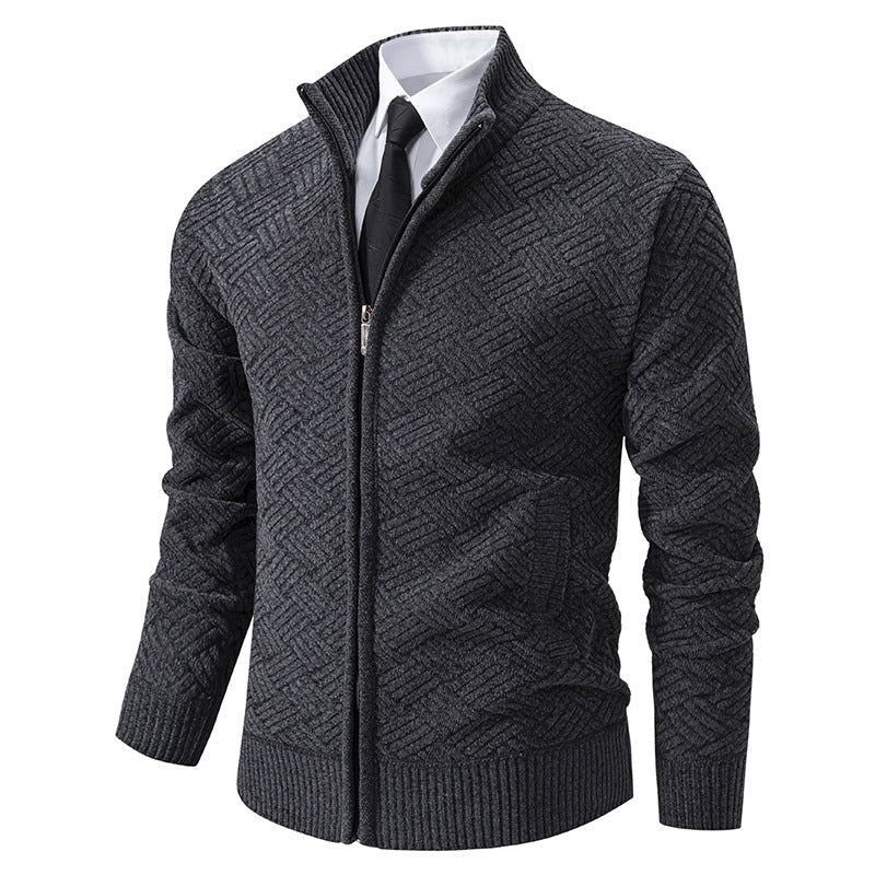 Herren Strickjacke mit modernem Zipper und kreativem Muster