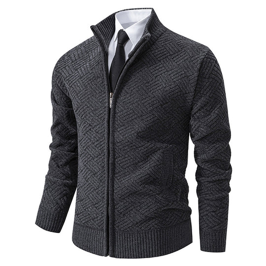 Herren Strickjacke mit modernem Zipper und kreativem Muster R&B
