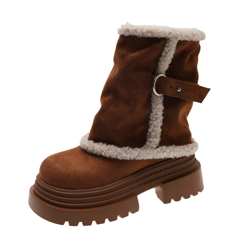 Damen kuschelige Winterstiefel mit modischer Schnallenverzierung R&B
