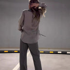 Damen Elegantes Wickelblazer-Set mit weit geschnittenen Hosen R&B