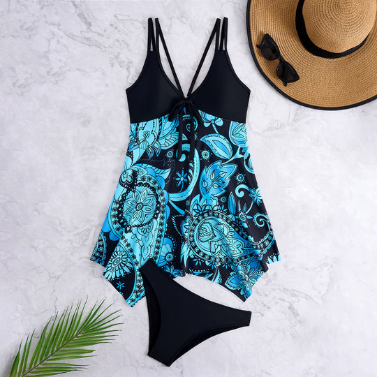 Damen Tankini-Set mit modischem floralem Oberteil und hoher Taille R&B