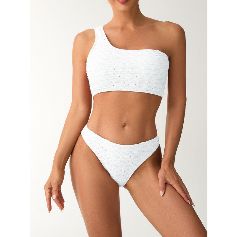 Damen Einseitiger Bikini mit elegantem Rippendesign und verstellbaren Trägern R&B