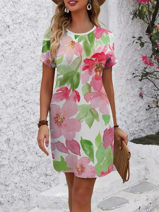 Damen Kurzarmkleid mit floralem Muster und lockerer Passform R&B