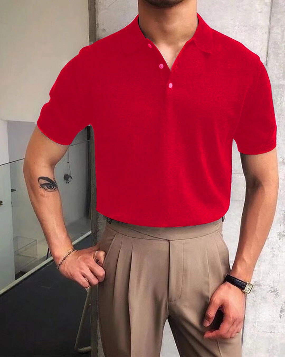 Herren nan Premium-Feinstrick-Poloshirt mit offenem Hemdkragen und dezenter Knopfleiste R&B