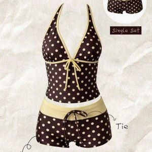 Damen Tankini mit modischem Punktmuster und verstellbarem Halter R&B