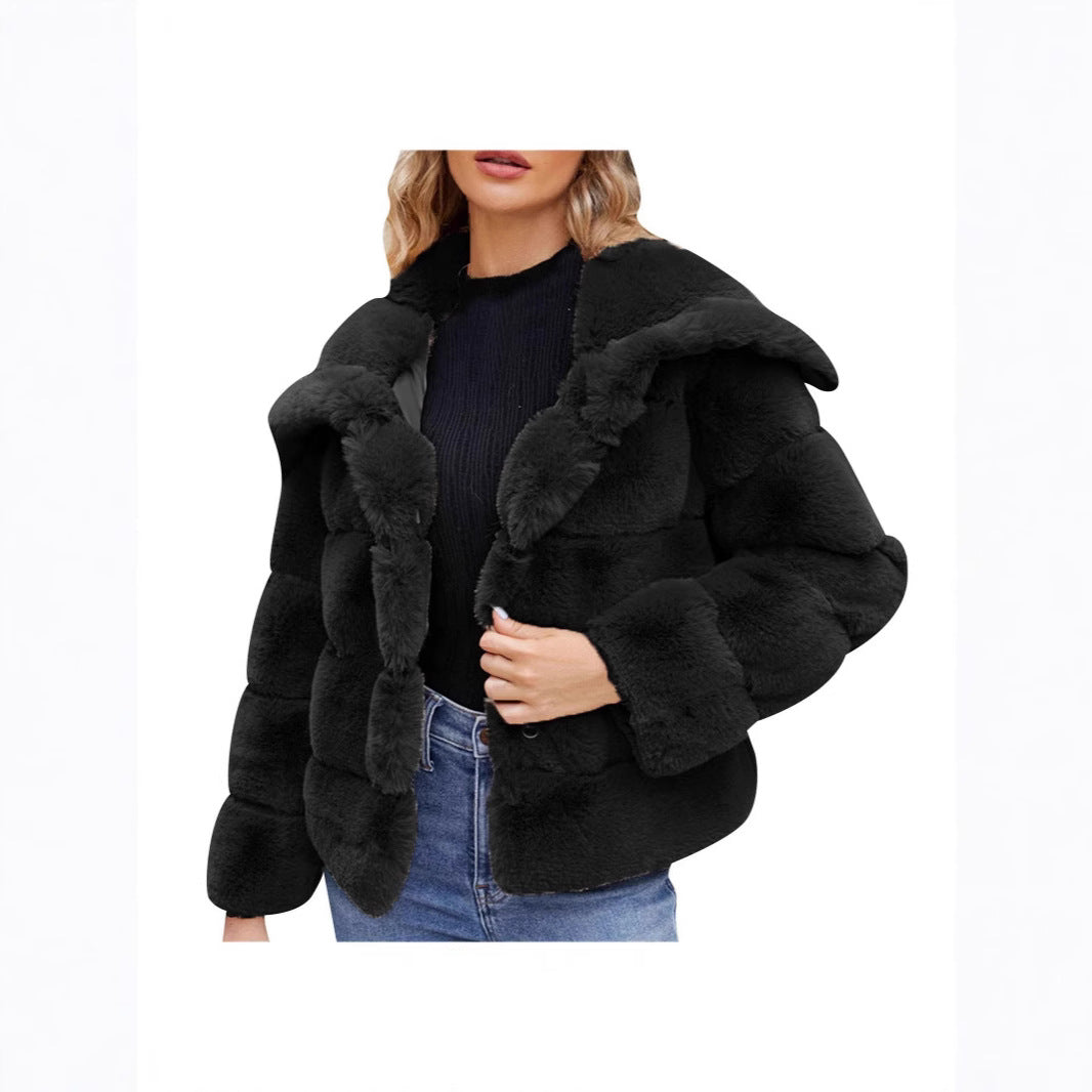 Damen Modische Kapuzenjacke aus künstlichem Pelz mit strukturiertem Design R&B