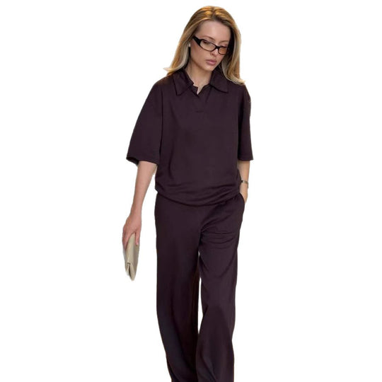 Damen elegantes Set mit übergroßem Kragen und weiten Hosen R&B