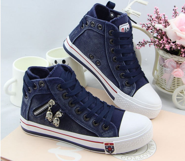 Damen Hohe Sneaker aus Denim mit dekorativen Details