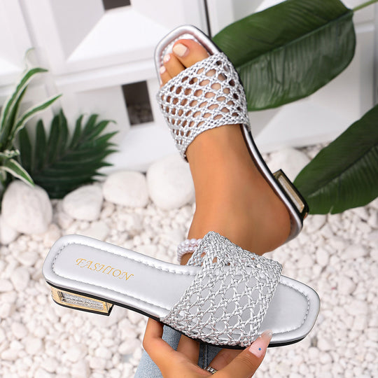 Damen Offene Mules mit filigranem Netzdesign und elegantem Blockabsatz R&B