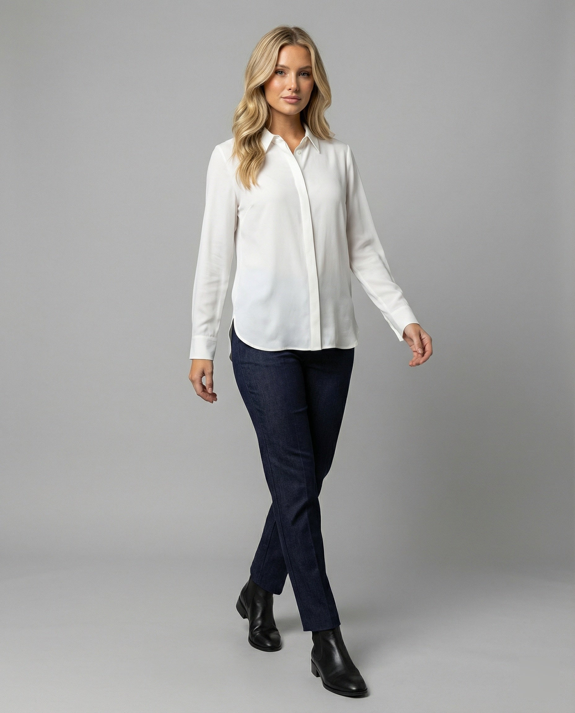 Elegantes minimalistisches Damenhemd mit Polokragen aus weichem Baumwollmix