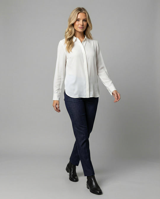Elegantes minimalistisches Damenhemd mit Polokragen aus weichem Baumwollmix