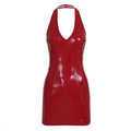 Damen figurbetontes Neckholder-Kleid aus hochwertigem Lackmaterial R&B