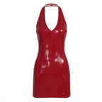 Damen figurbetontes Neckholder-Kleid aus hochwertigem Lackmaterial R&B