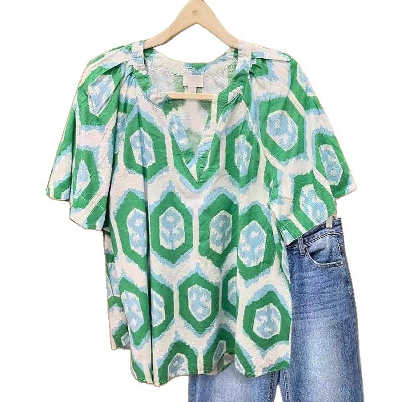 Damen Viskosebluse mit auffälligem geometrischem Muster R&B