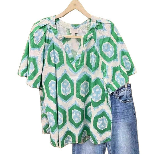 Damen Viskosebluse mit auffälligem geometrischem Muster R&B