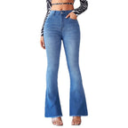 Damen Schlagjeans mit hohem Bund und modischen Fransen R&B