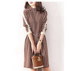 Damen elegantes Kleid mit modernem Hahnentrittmuster und Gürtel
