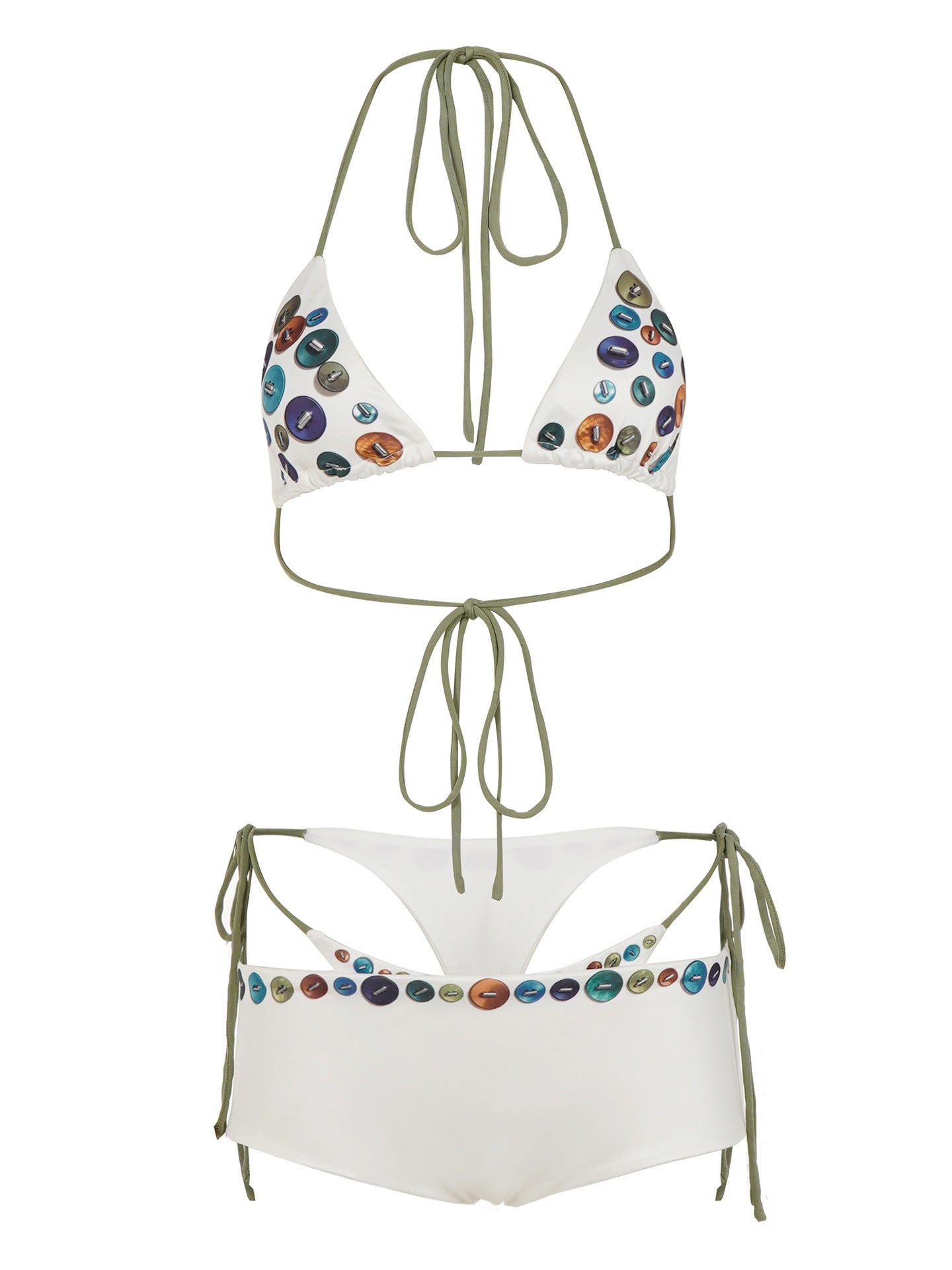 Damen Buntes Triangel-Bikini-Set mit verstellbaren Bändern und einzigartigem Motiv R&B
