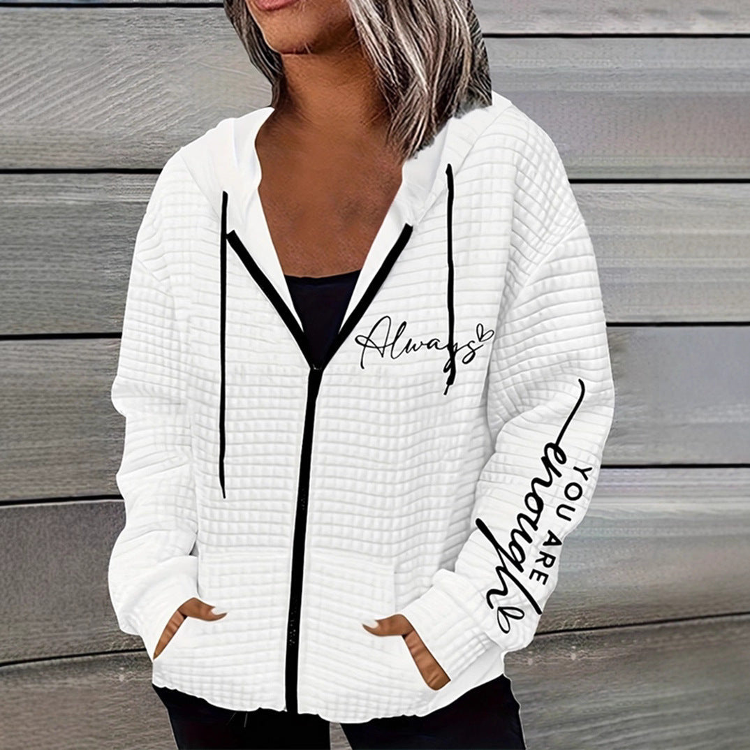 Damen nan oversized Kapuzenjacke mit Reißverschluss, handgeschriR&Bener Typo-Applikation und Kontrast-Eingrifftaschen R&B