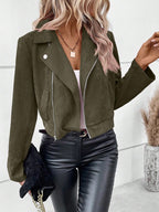 Damen Stylische Bikerjacke aus Kunstleder mit asymmetrischem Reißverschluss R&B