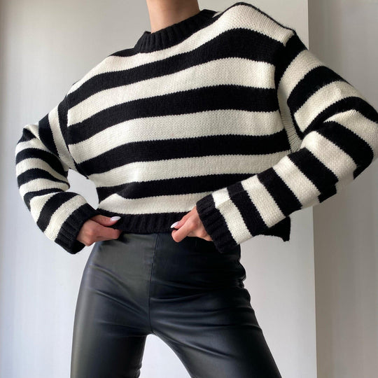 Damen lässiger Pullover mit modernem Streifenmuster und bequemen Schnitt R&B