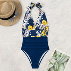 Damen Einteiliger Badeanzug mit floralem Design und Langen BindR&Bändern R&B